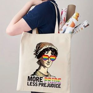 NEW canvas tote bag- MORE PRIDE LESS PREJUDICE-perfect tote in size and message